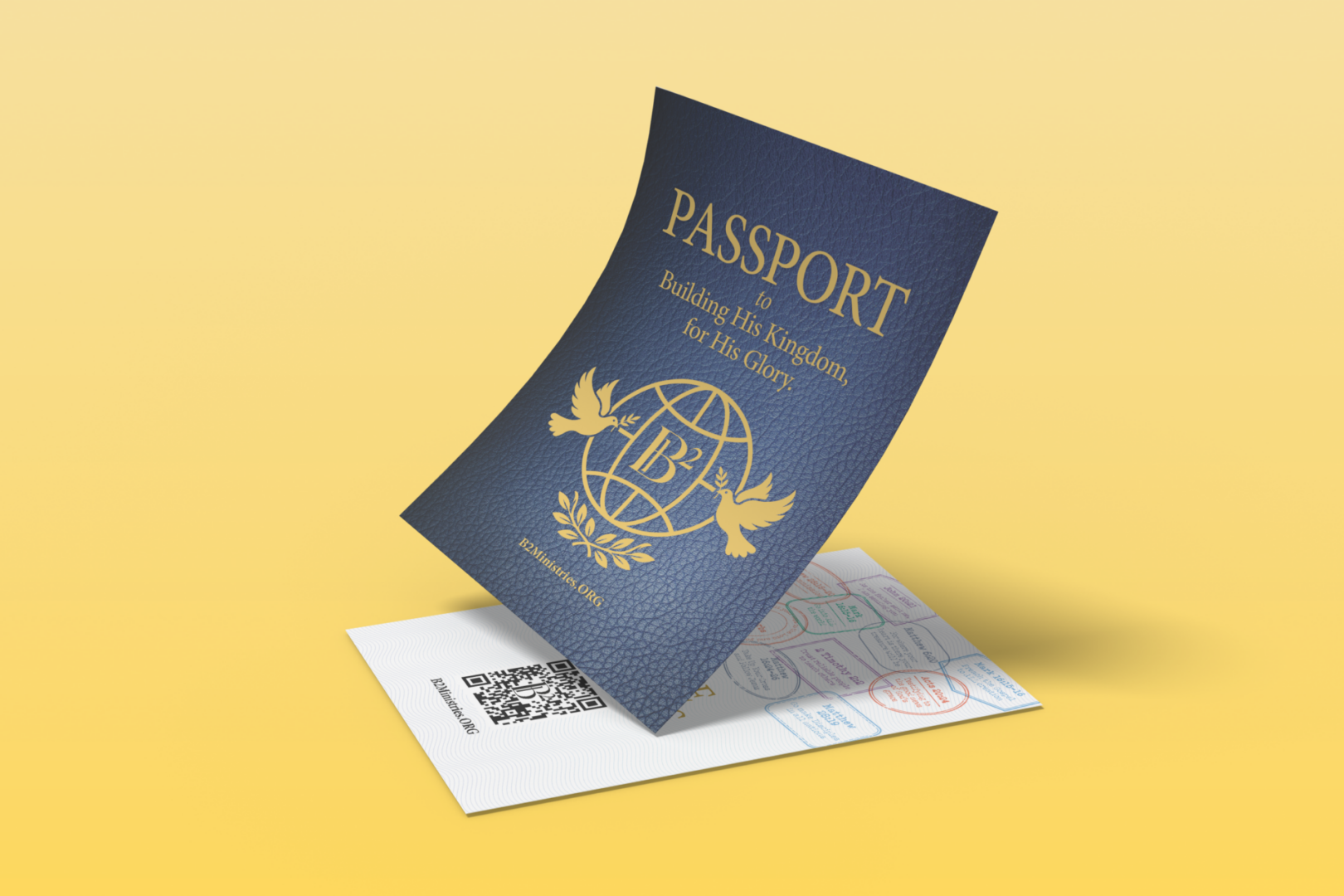 Blue passport with stamps and QR code