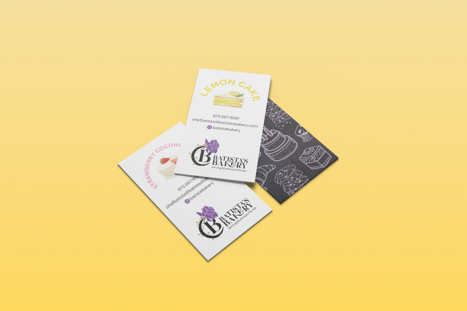 Bakery business cards on yellow background