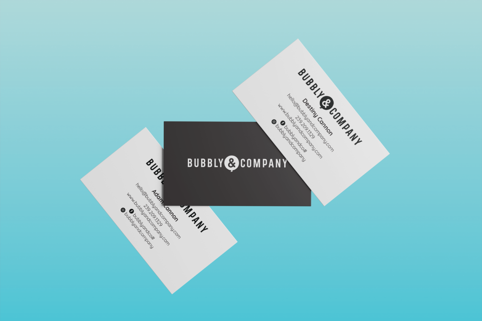 Three Bubbly & Company business cards