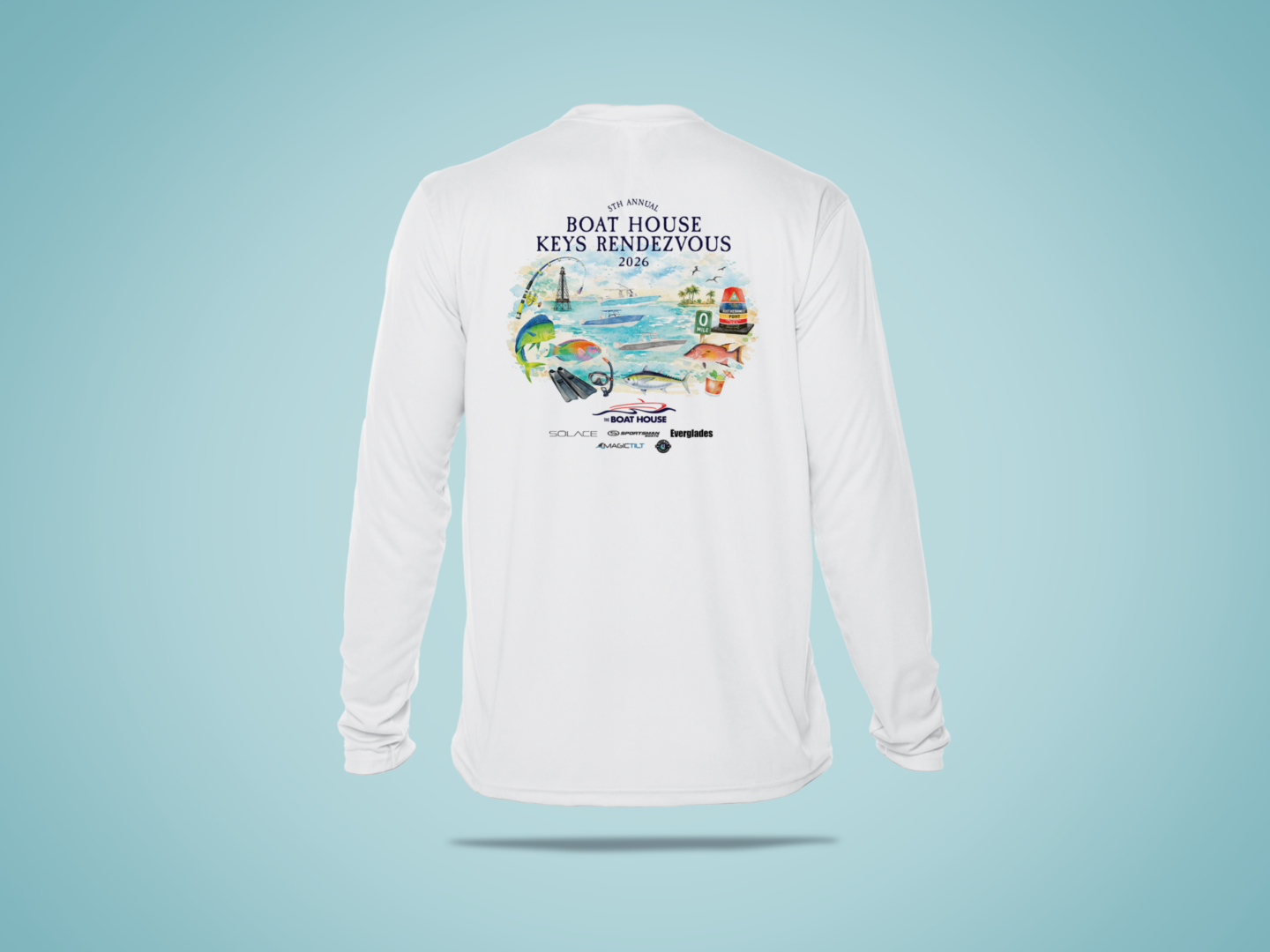 White long-sleeve shirt with Boat House graphic
