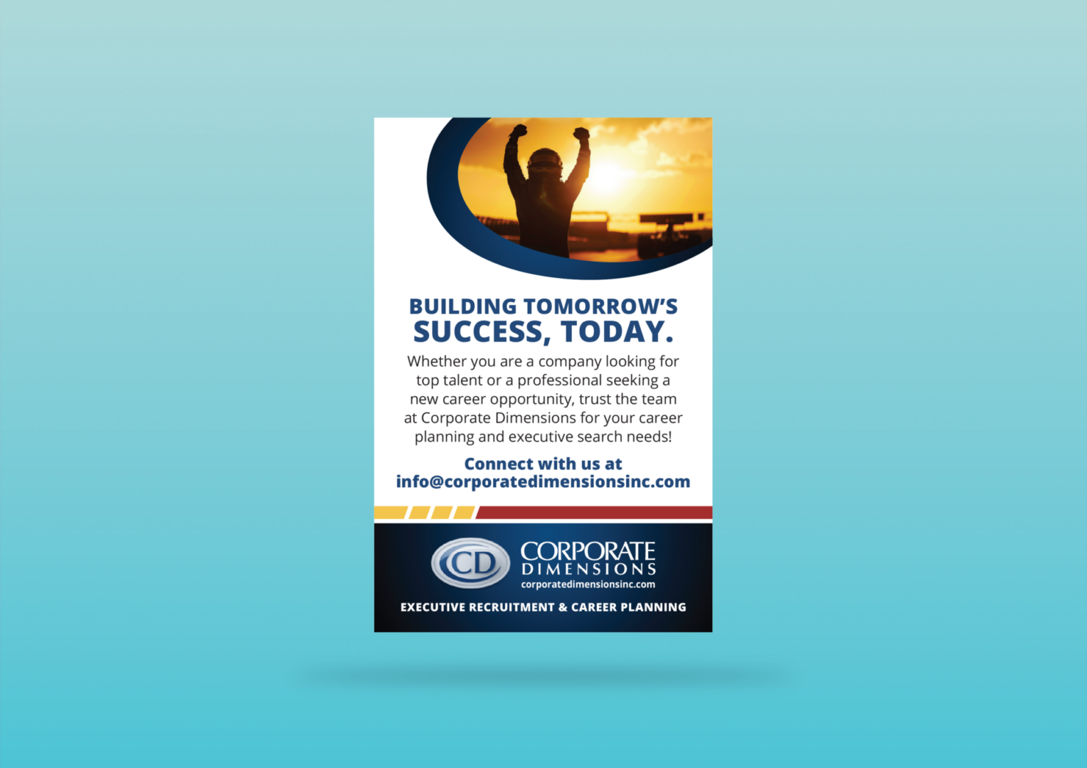 Corporate Dimensions recruitment flyer with sunrise silhouette