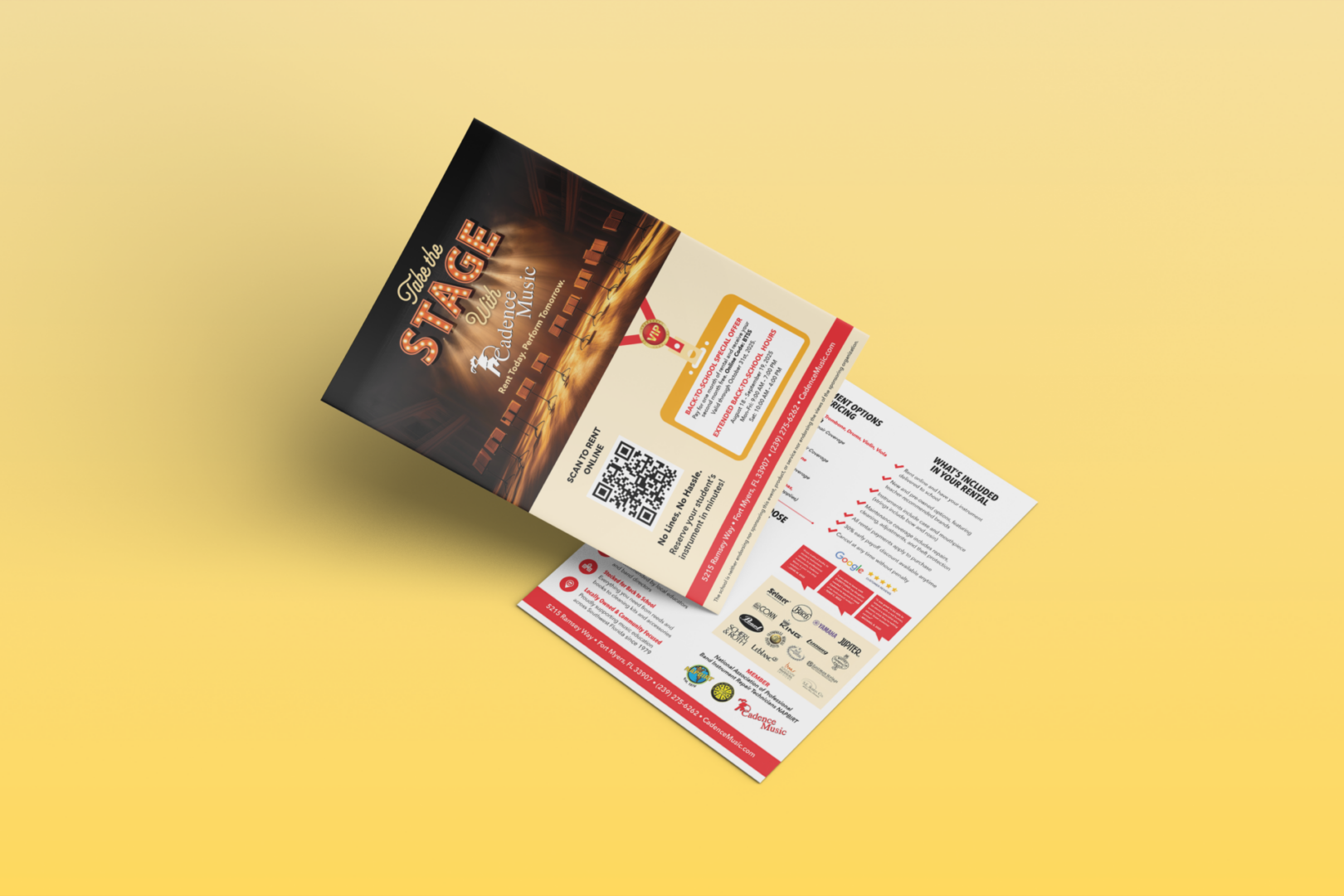 Event brochures and flyer on yellow background