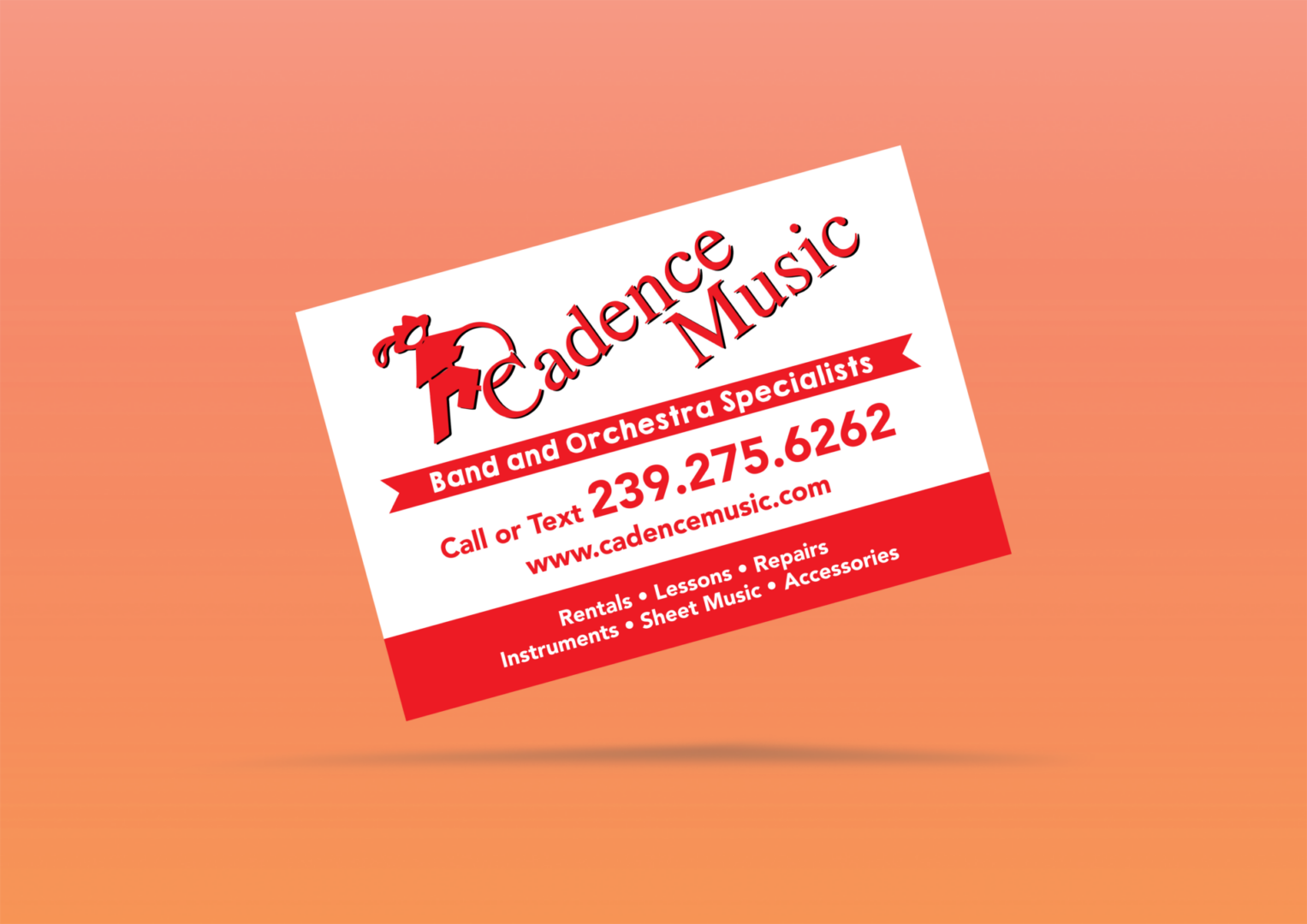Red and white Cadence Music business card