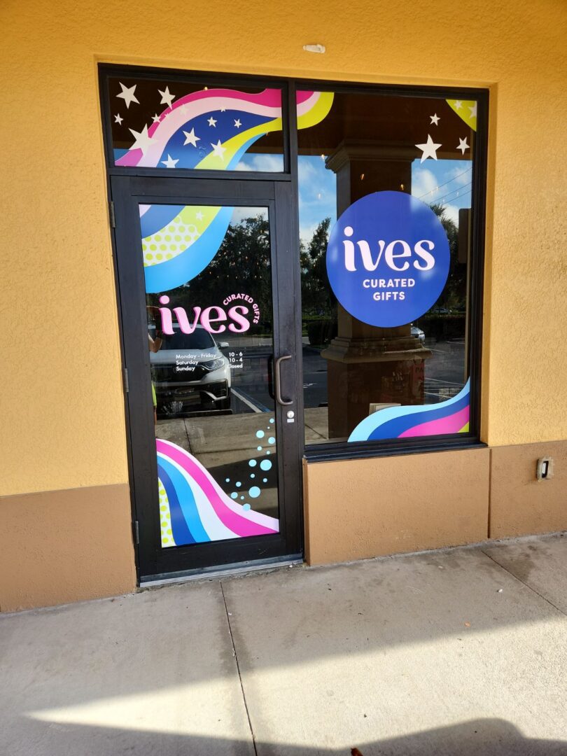 Ives Curated Gifts storefront with colorful waves