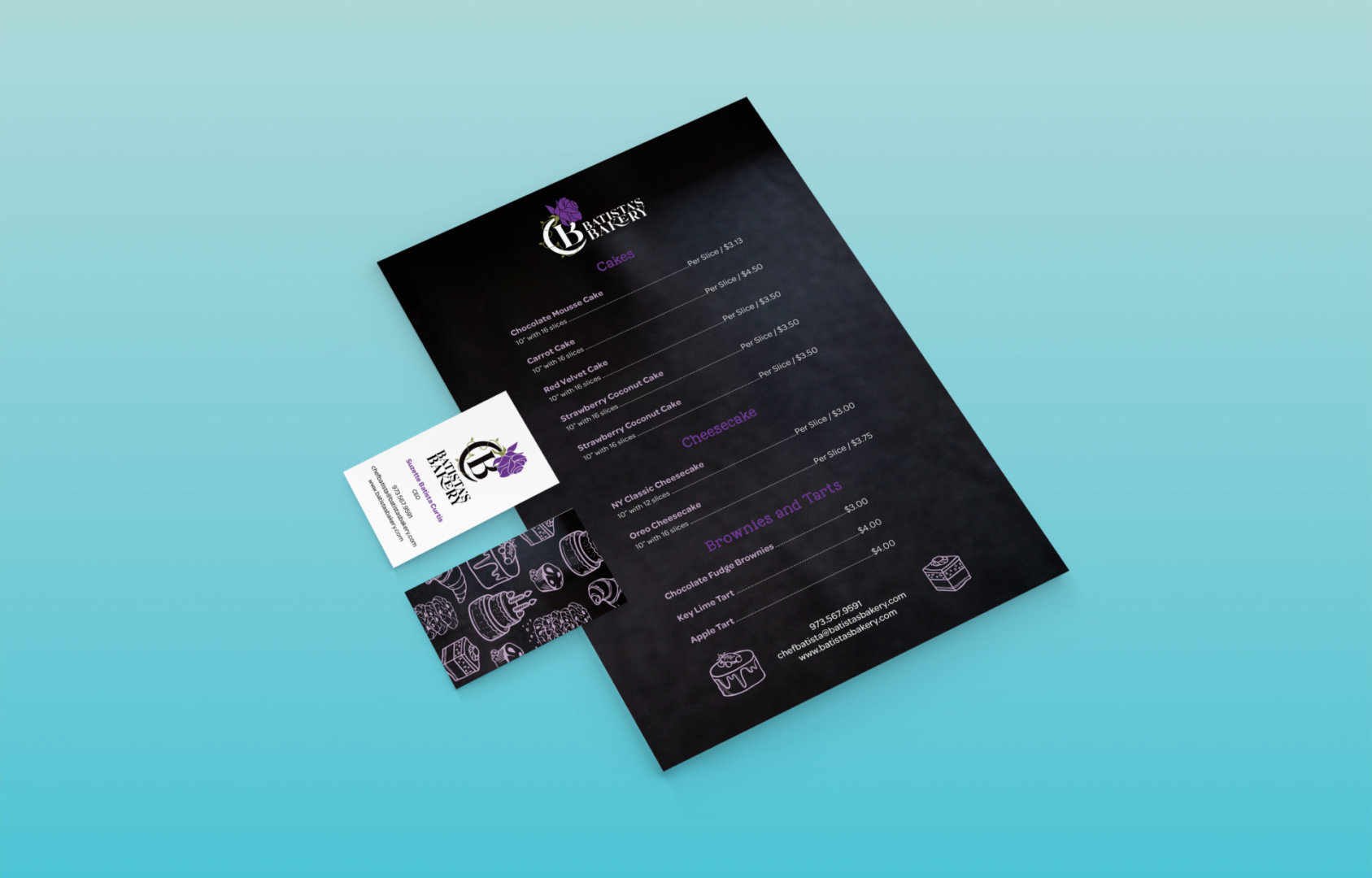 Black menu with matching branded business cards