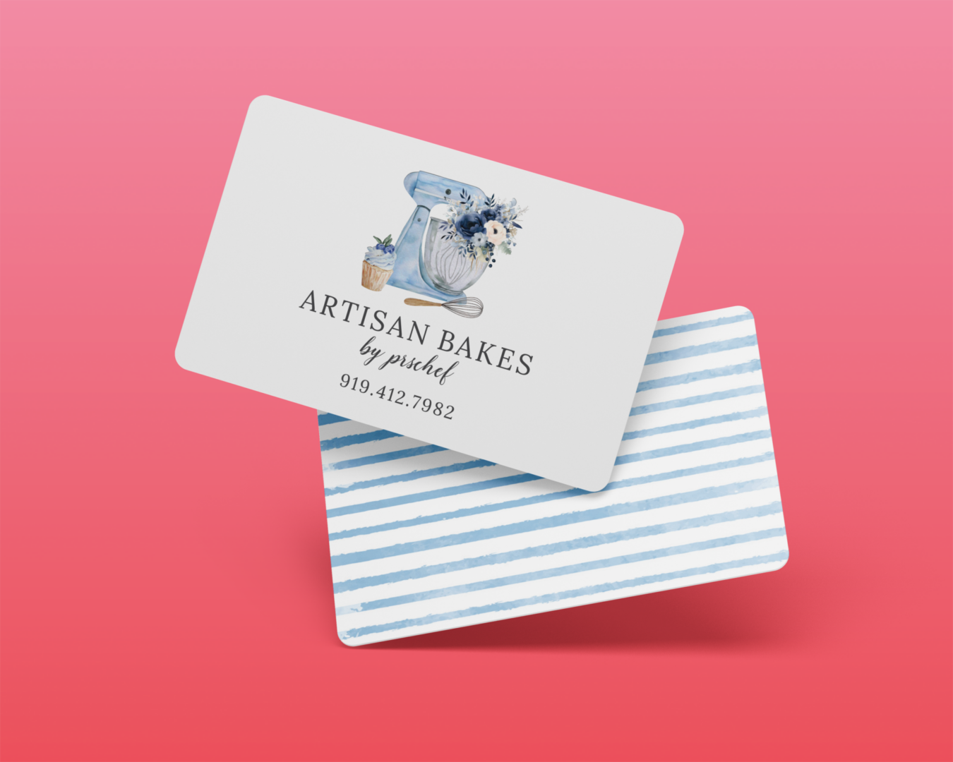 Bakery business cards with jar and stripes