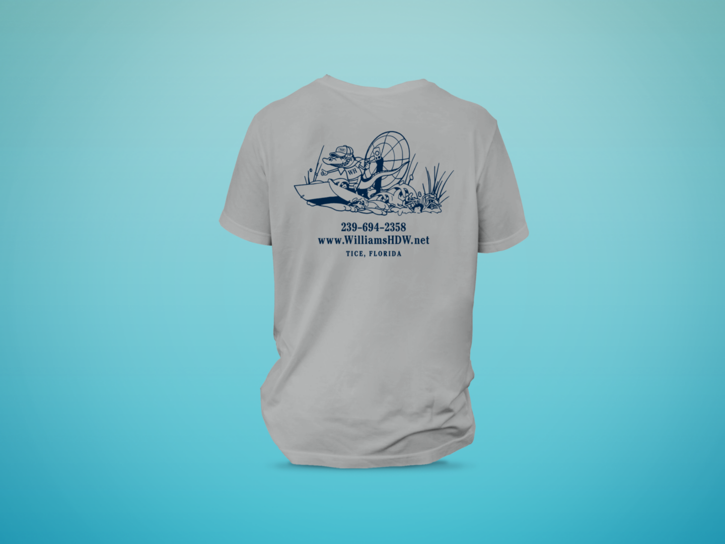 Gray T-shirt with blue airboat graphic