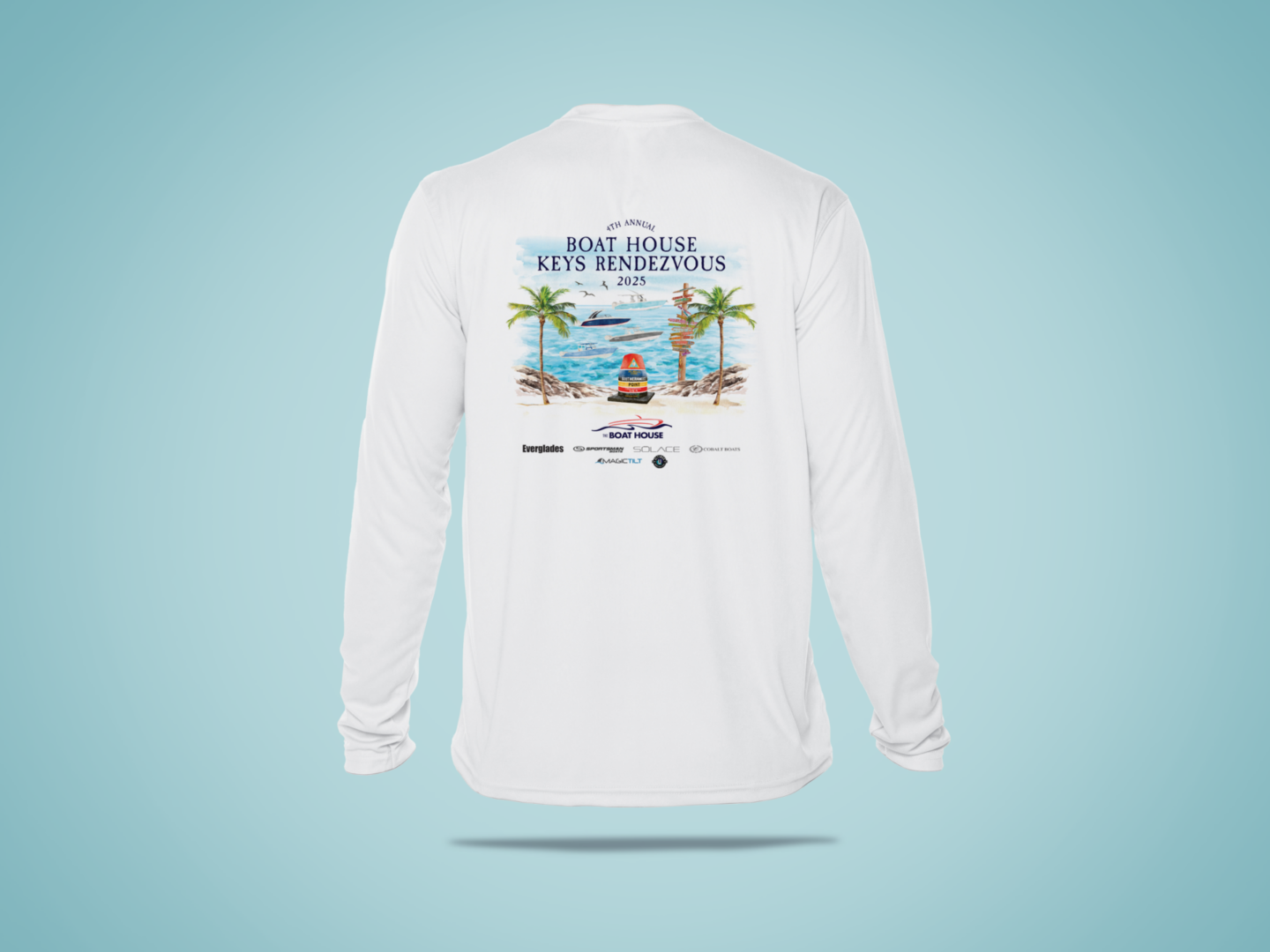 White long-sleeve shirt with beach graphic